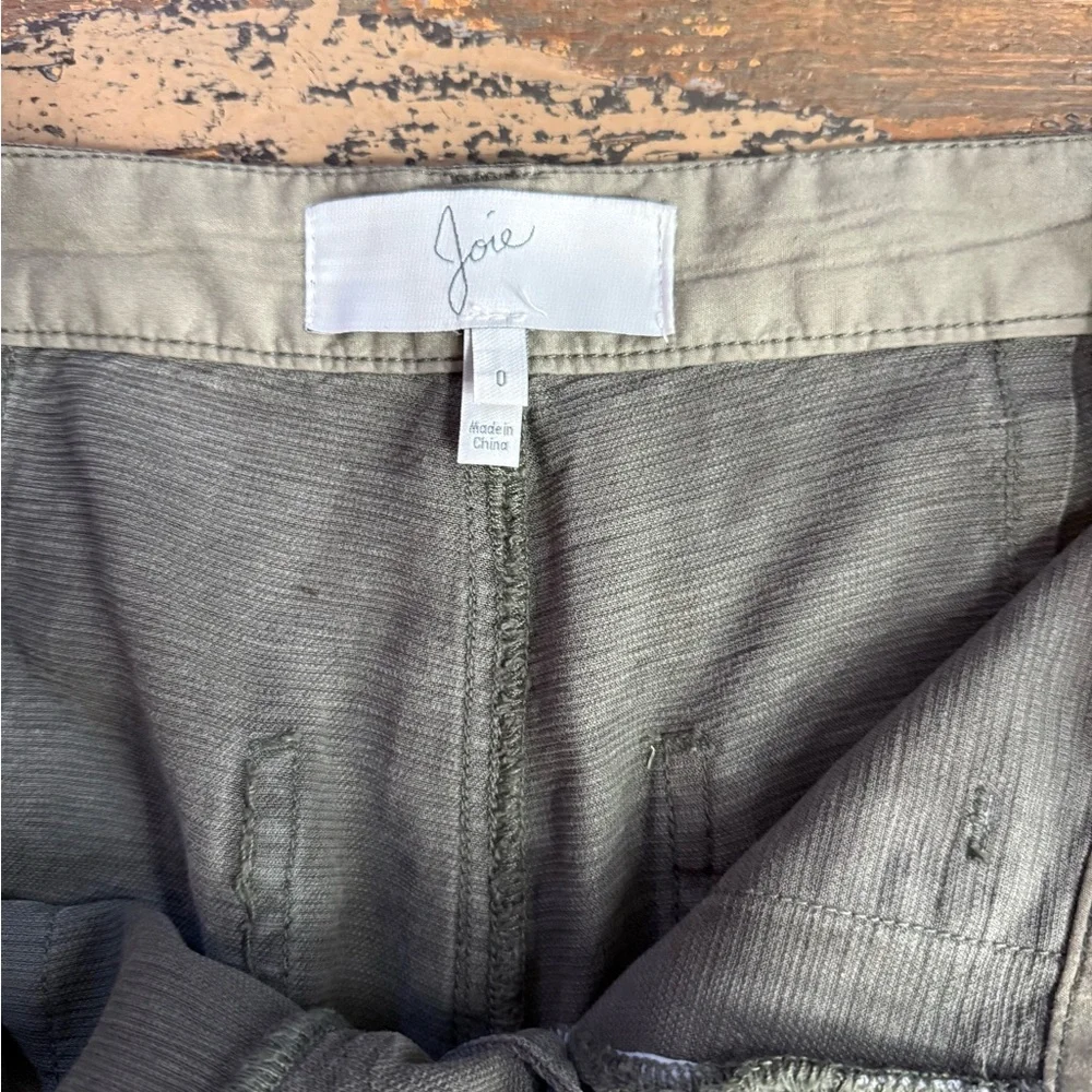 Joie Linen Blend Raw Hem Studded Straight Leg Army Green Pants ~ Sz 0 💚🍄